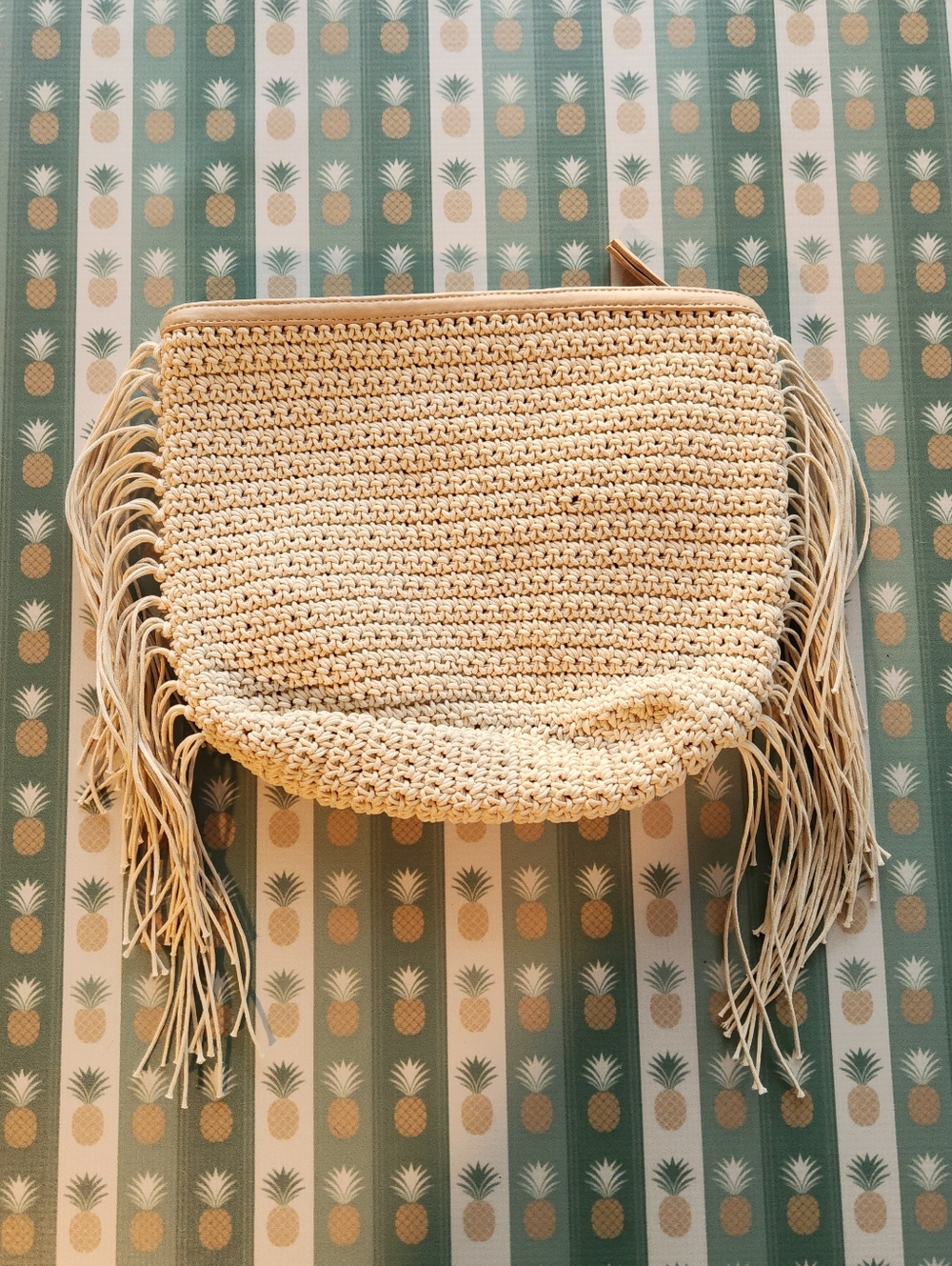 Cleobella Neutral Crochet Fringe Clutch - Cream